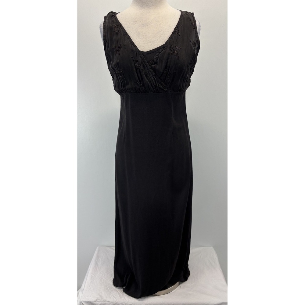 Vtg Johnny Was Collection Maxi Dress Women's M Gray Embroidered Boho Lined Y2K